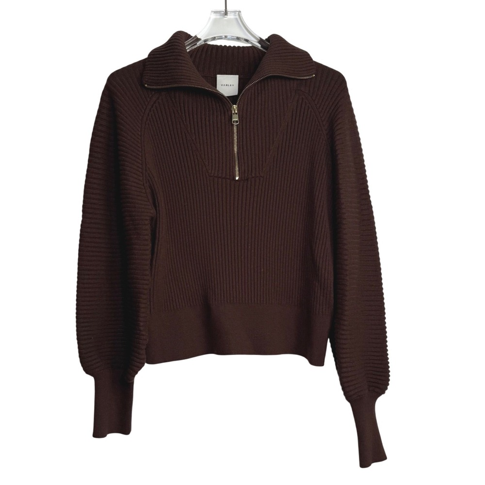 Varley Reid Half Zip Knit Pullover Women Small Brown Ribbed Sweater VAR01716